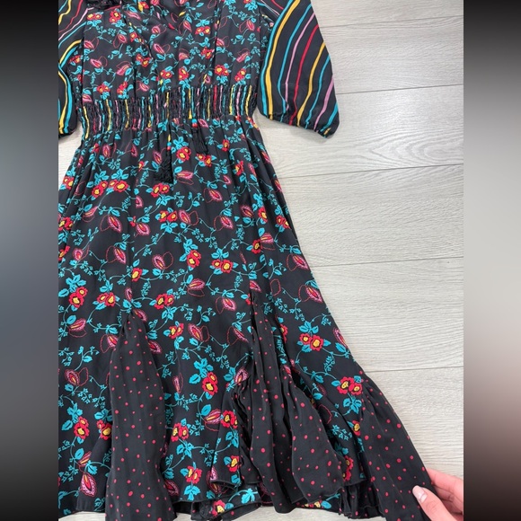 Betsey Johnson New York Vintage 90s Silk Floral Long Sleeve Dress - Picture 5 of 12